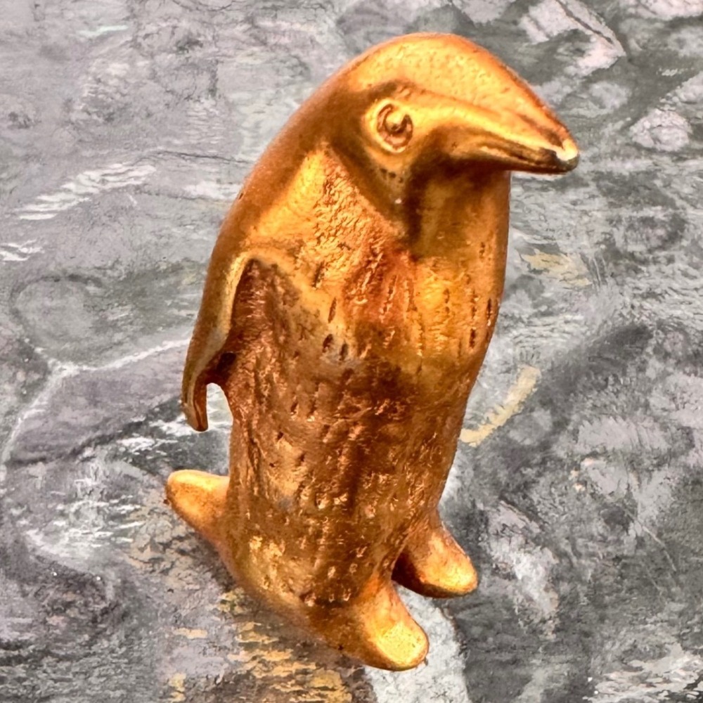 Vintage Golden Penguin Figurine Metal Sculpture Collectible Desk Decor